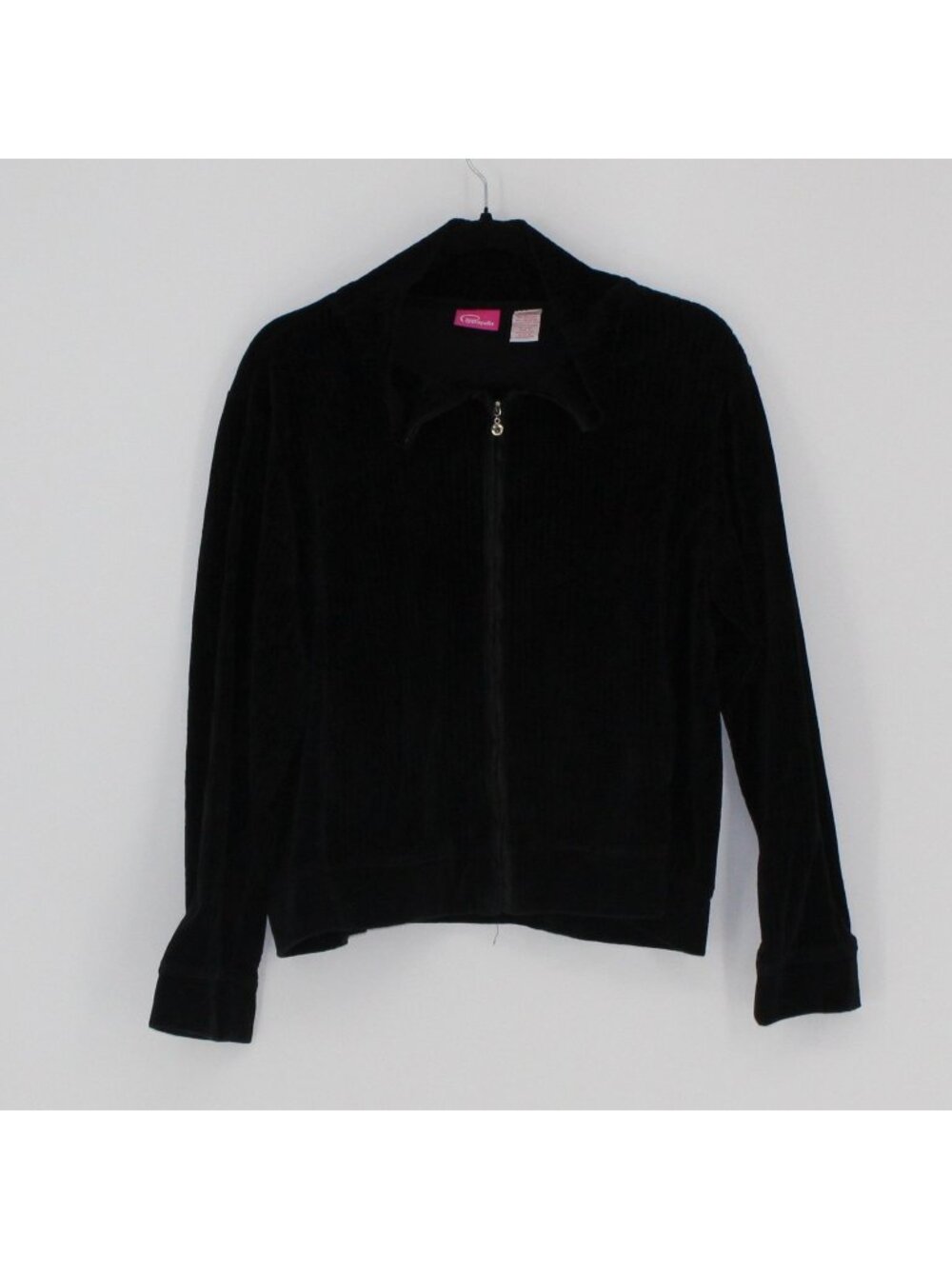 Pappagallo Ribbed Black Velour Full-Zip Jacket  Women Size XL